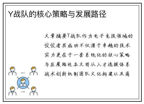 Y战队的核心策略与发展路径